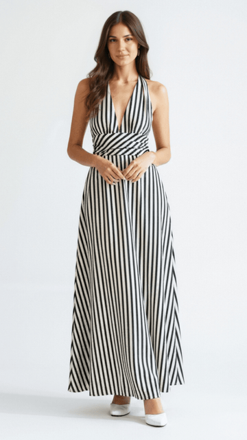 Maxi Vestido Rayas con Escote V